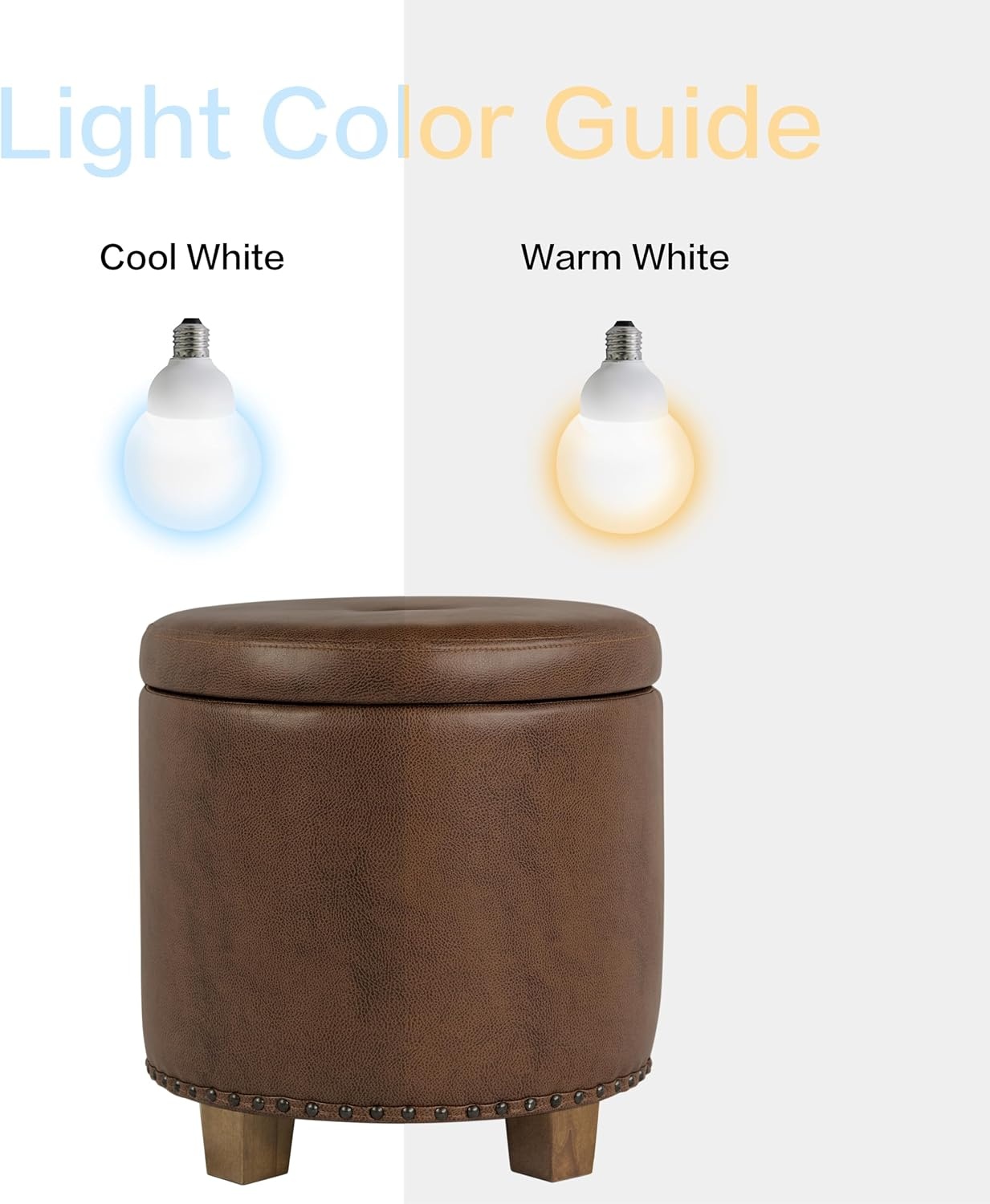 image:imageHomePop 19 Round Storage Ottoman Cream Textural WovenBrown Faux Leather