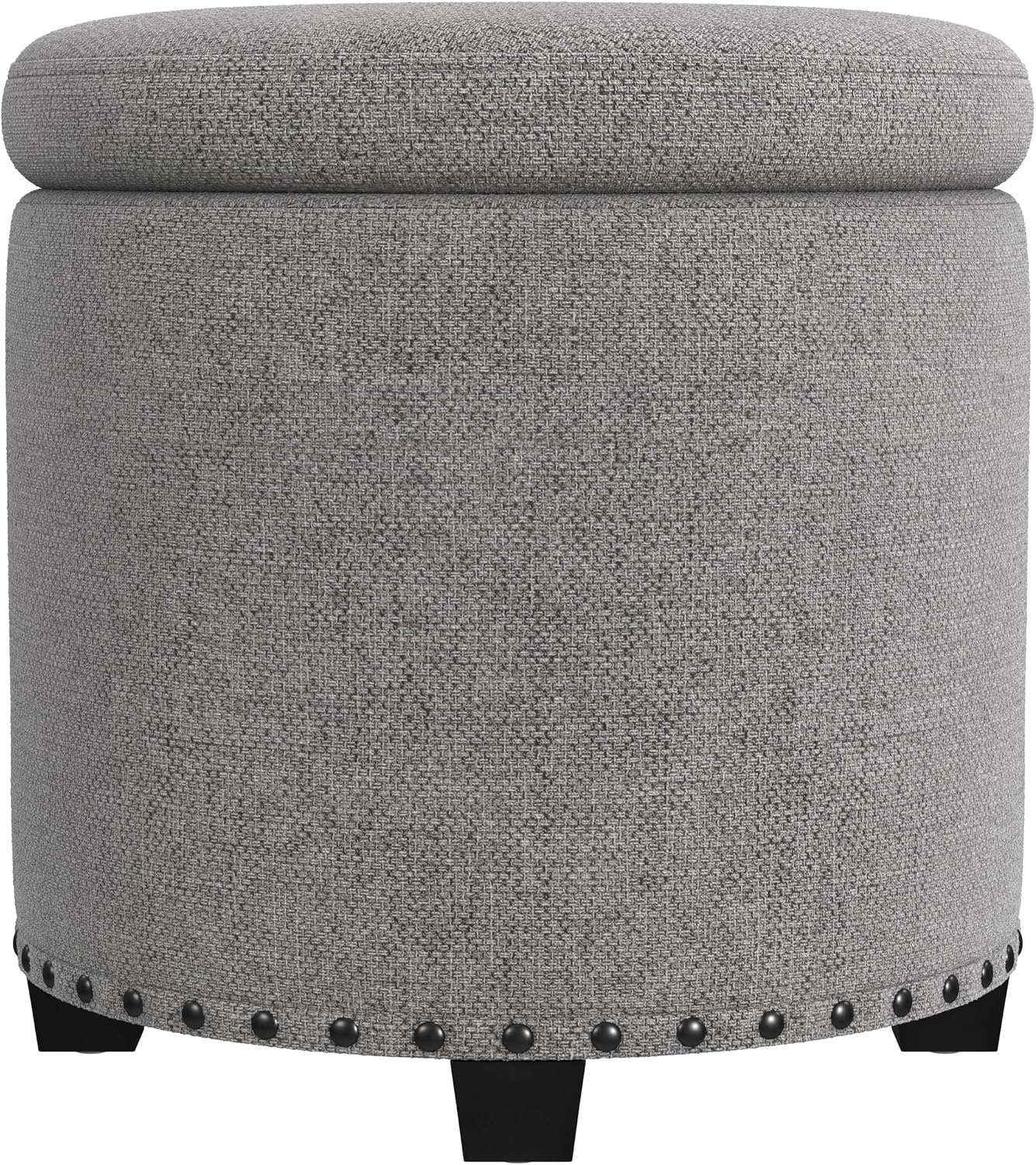 image:imageHomePop 19 Round Storage Ottoman Cream Textural WovenGrey Woven