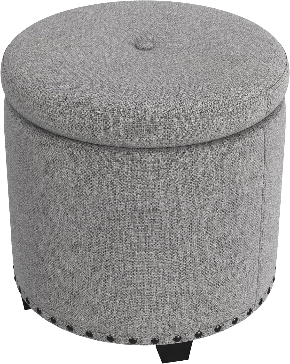 image:imageHomePop 19 Round Storage Ottoman Cream Textural WovenGrey Woven