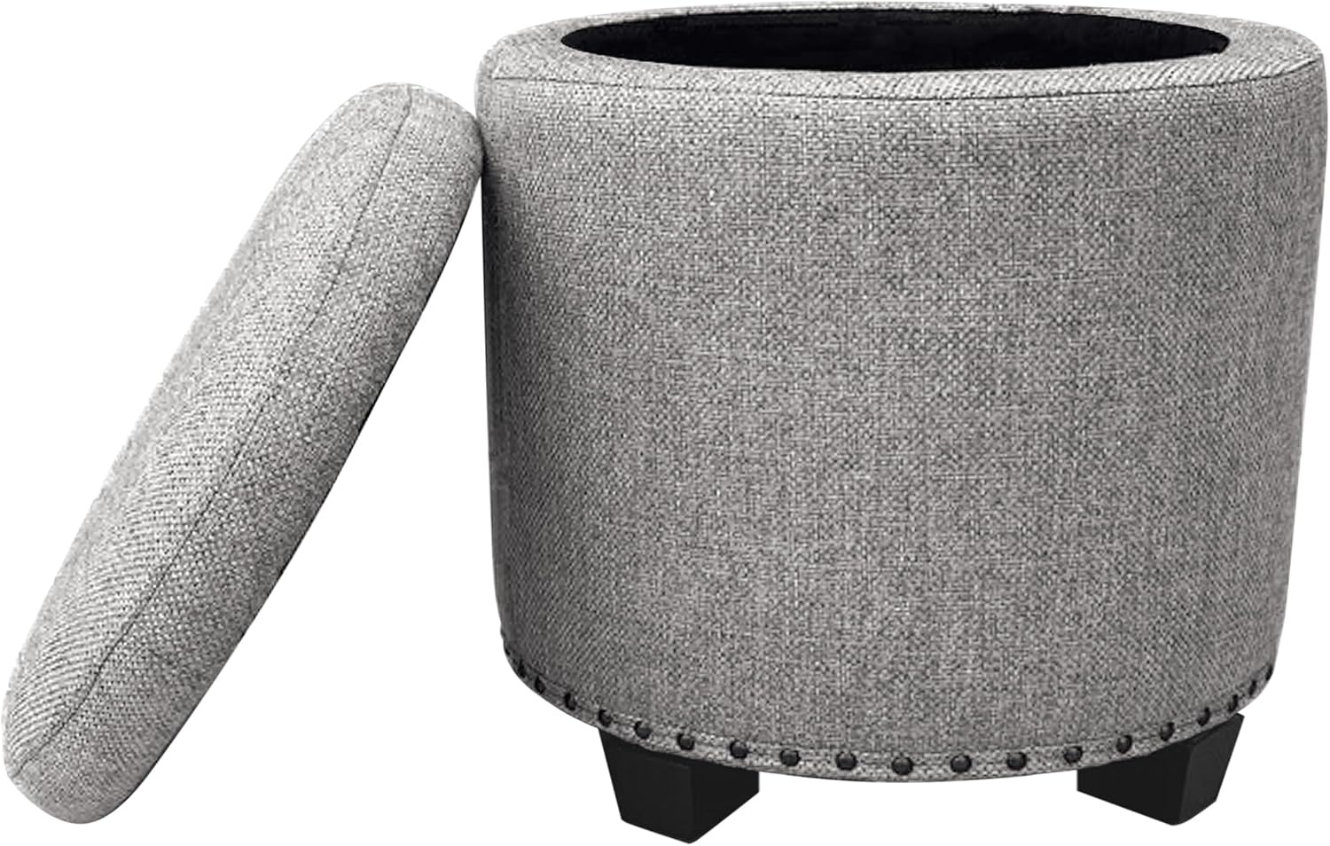 image:imageHomePop 19 Round Storage Ottoman Cream Textural WovenGrey Woven