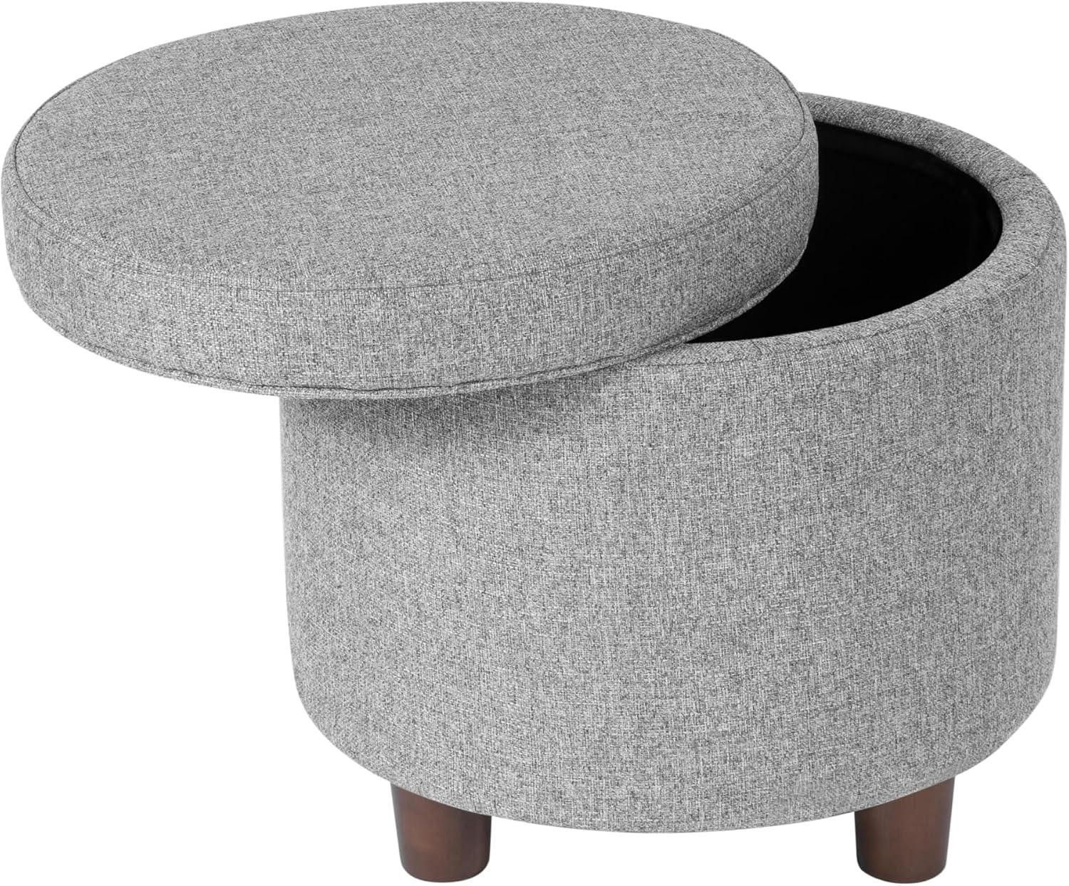 image:imageHomePop 19 Round Storage Ottoman Cream Textural WovenLight Gray