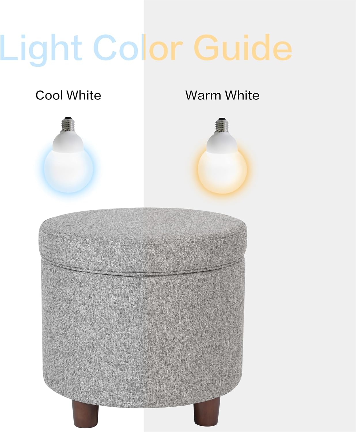image:imageHomePop 19 Round Storage Ottoman Cream Textural WovenLight Gray