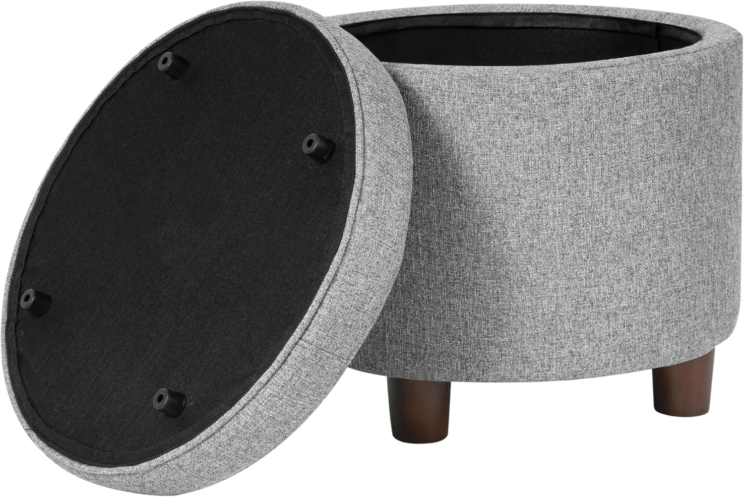 image:imageHomePop 19 Round Storage Ottoman Cream Textural WovenLight Gray