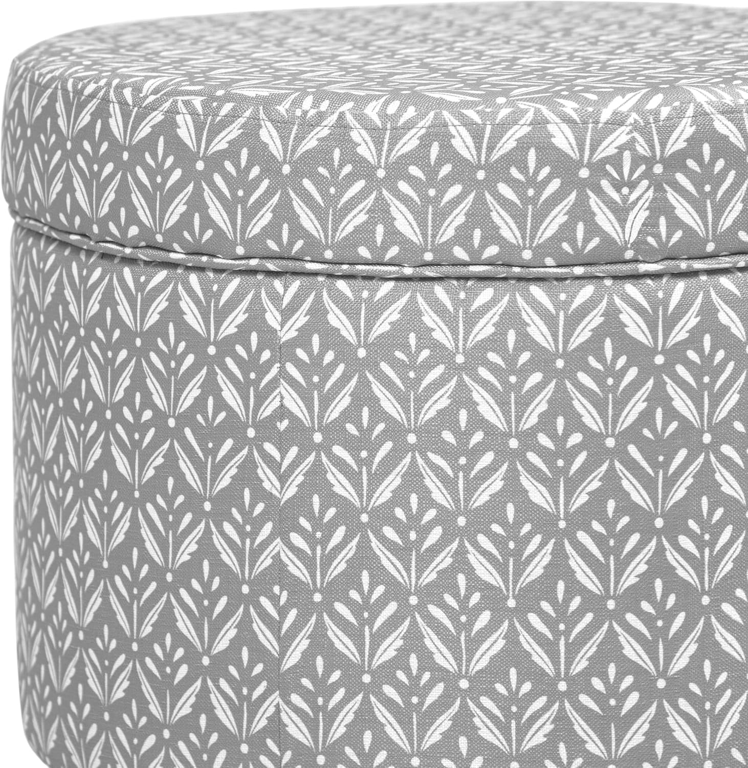 image:imageHomePop 19 Round Storage Ottoman Cream Textural WovenLight Grey Print