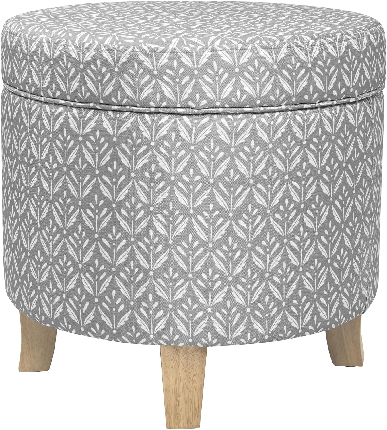 image:imageHomePop 19 Round Storage Ottoman Cream Textural WovenLight Grey Print