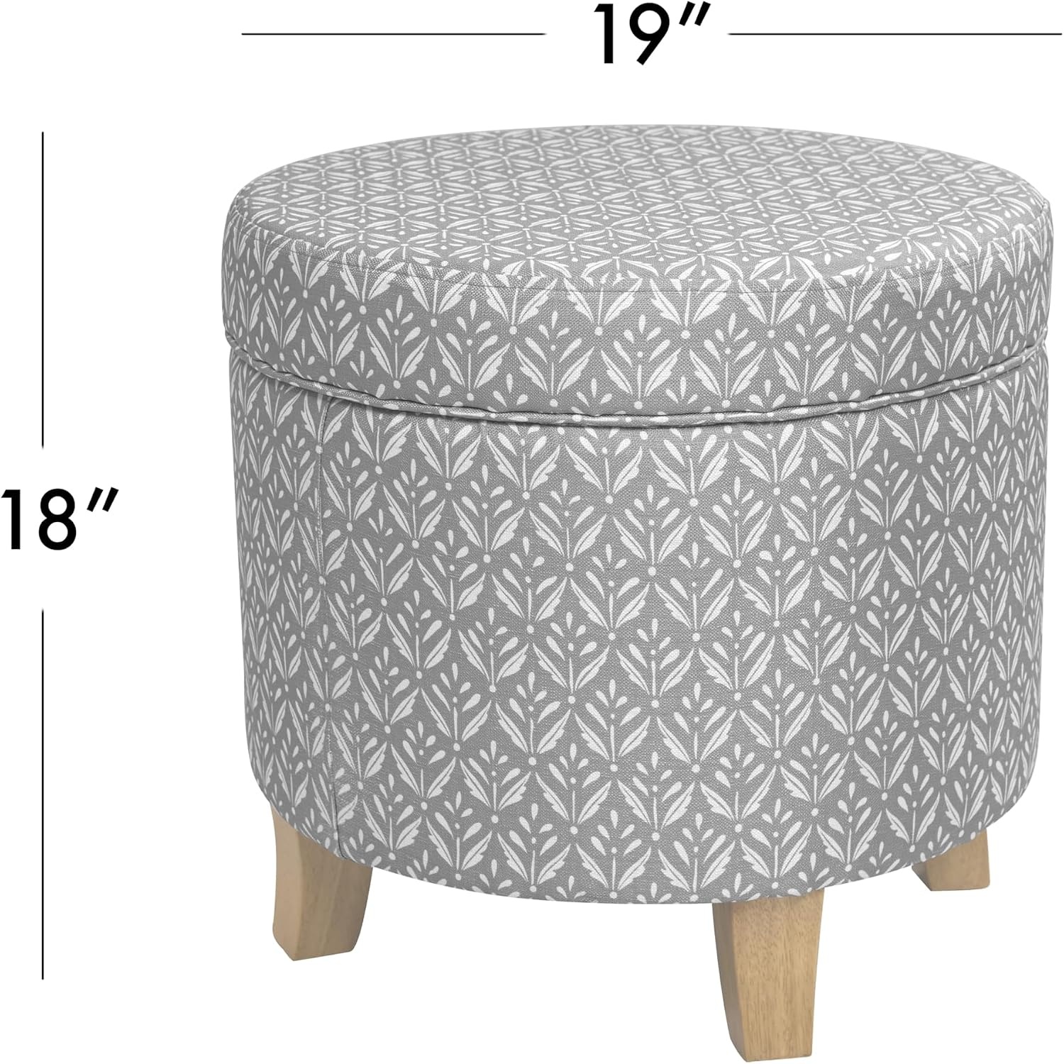 image:imageHomePop 19 Round Storage Ottoman Cream Textural WovenLight Grey Print