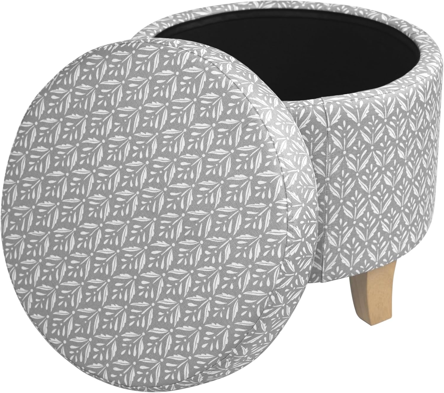 image:imageHomePop 19 Round Storage Ottoman Cream Textural WovenLight Grey Print