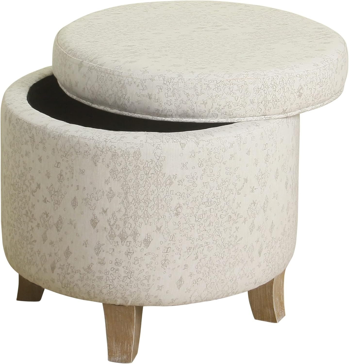image:imageHomePop 19 Round Storage Ottoman Cream Textural WovenLinen