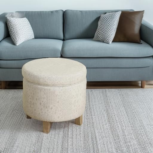 image:imageHomePop 19 Round Storage Ottoman Cream Textural WovenLinen