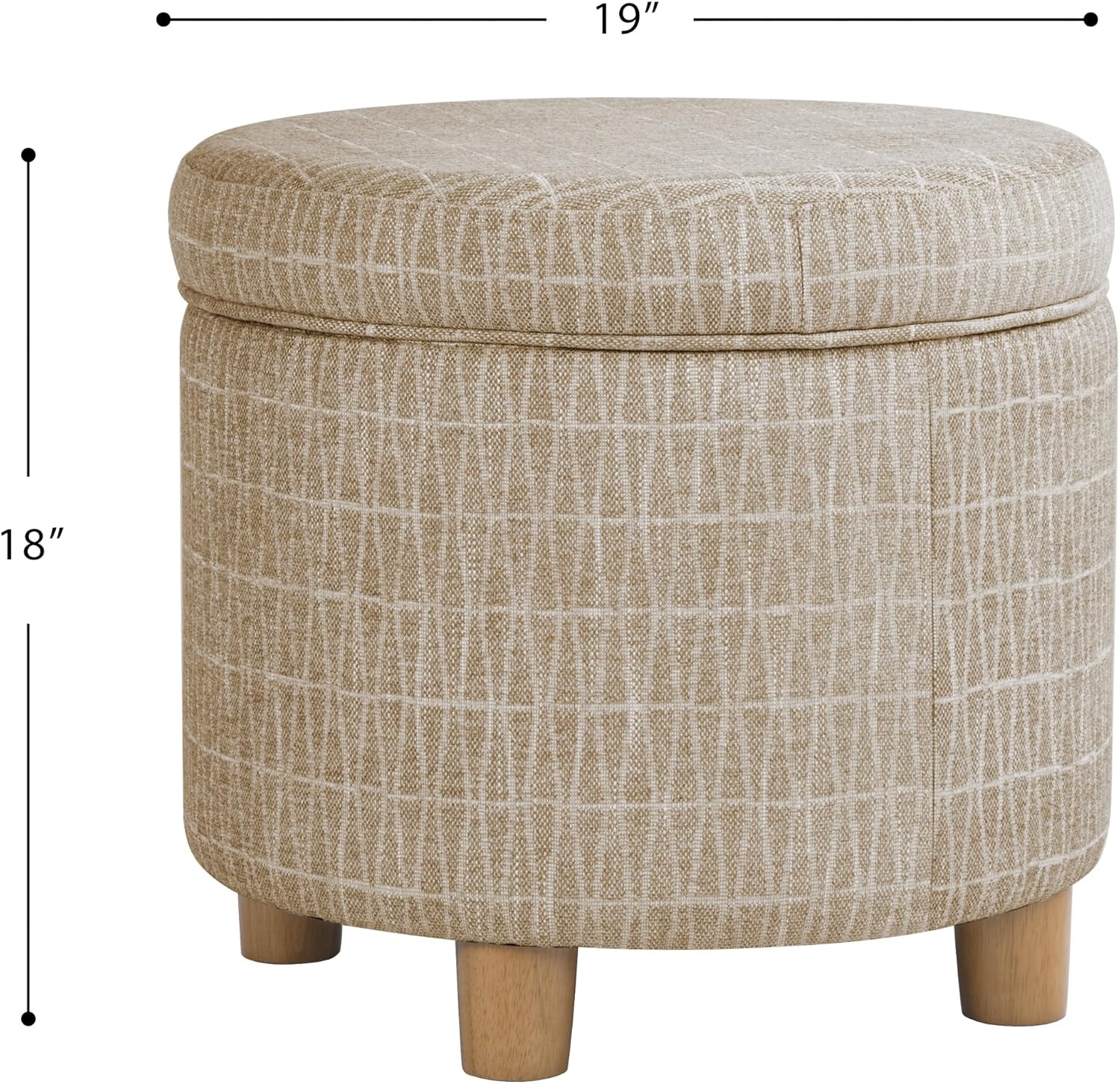 image:imageHomePop 19 Round Storage Ottoman Cream Textural WovenTan Geometric Pattern