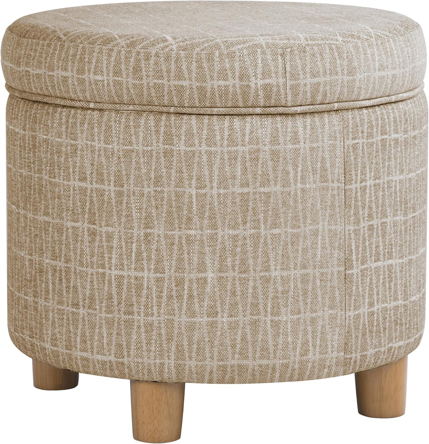 image:imageHomePop 19 Round Storage Ottoman Cream Textural WovenTan Geometric Pattern
