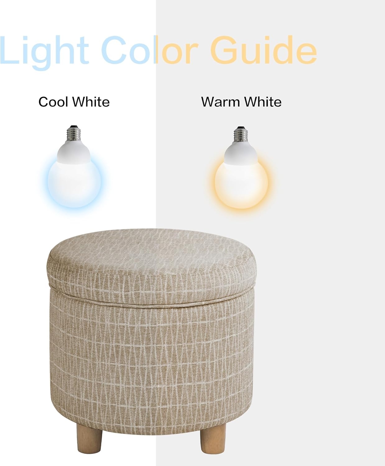 image:imageHomePop 19 Round Storage Ottoman Cream Textural WovenTan Geometric Pattern