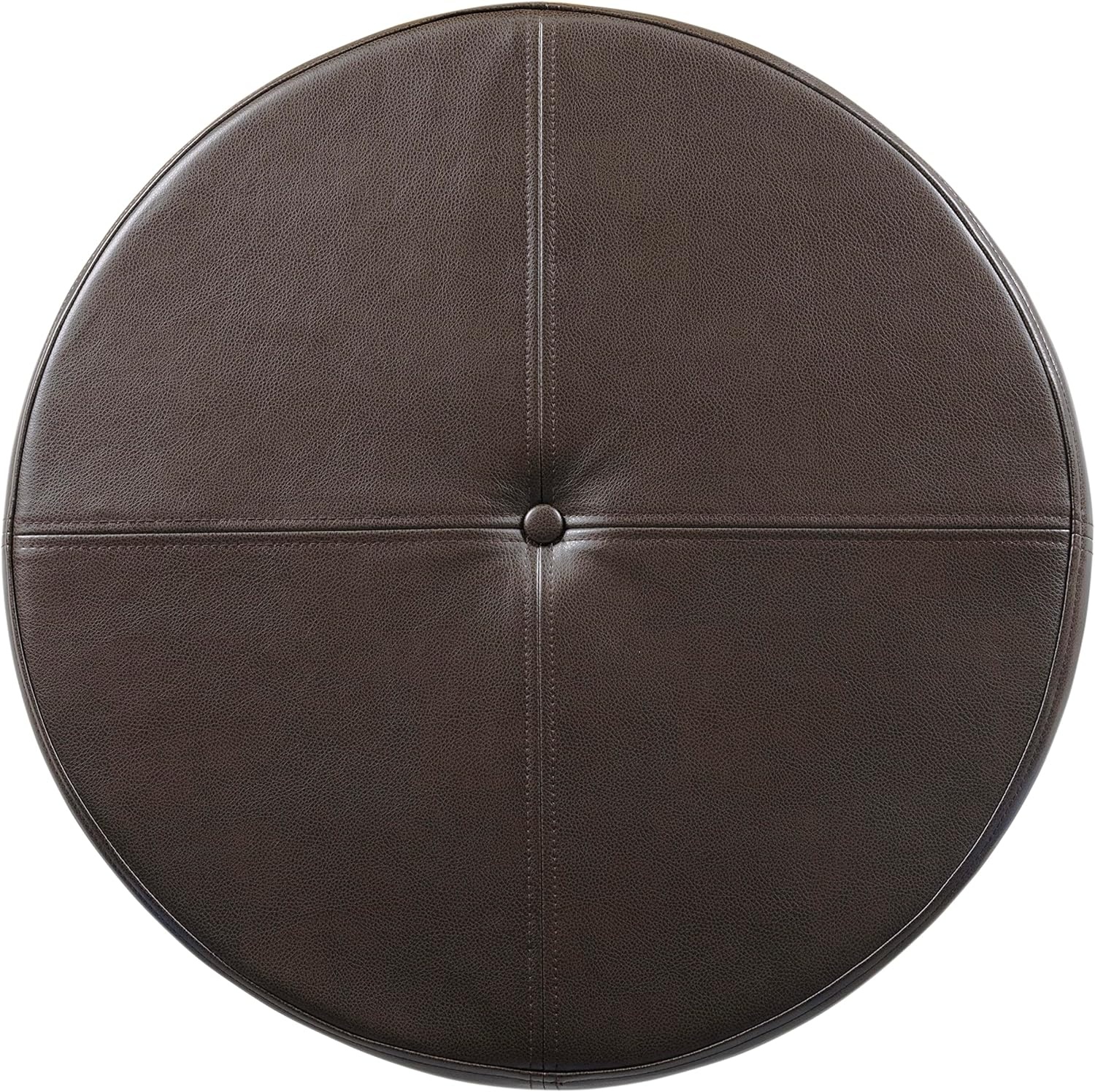 image:imageHomePop 24 Large Round Storage Ottoman Cream Textural WovenBrown Faux Leather