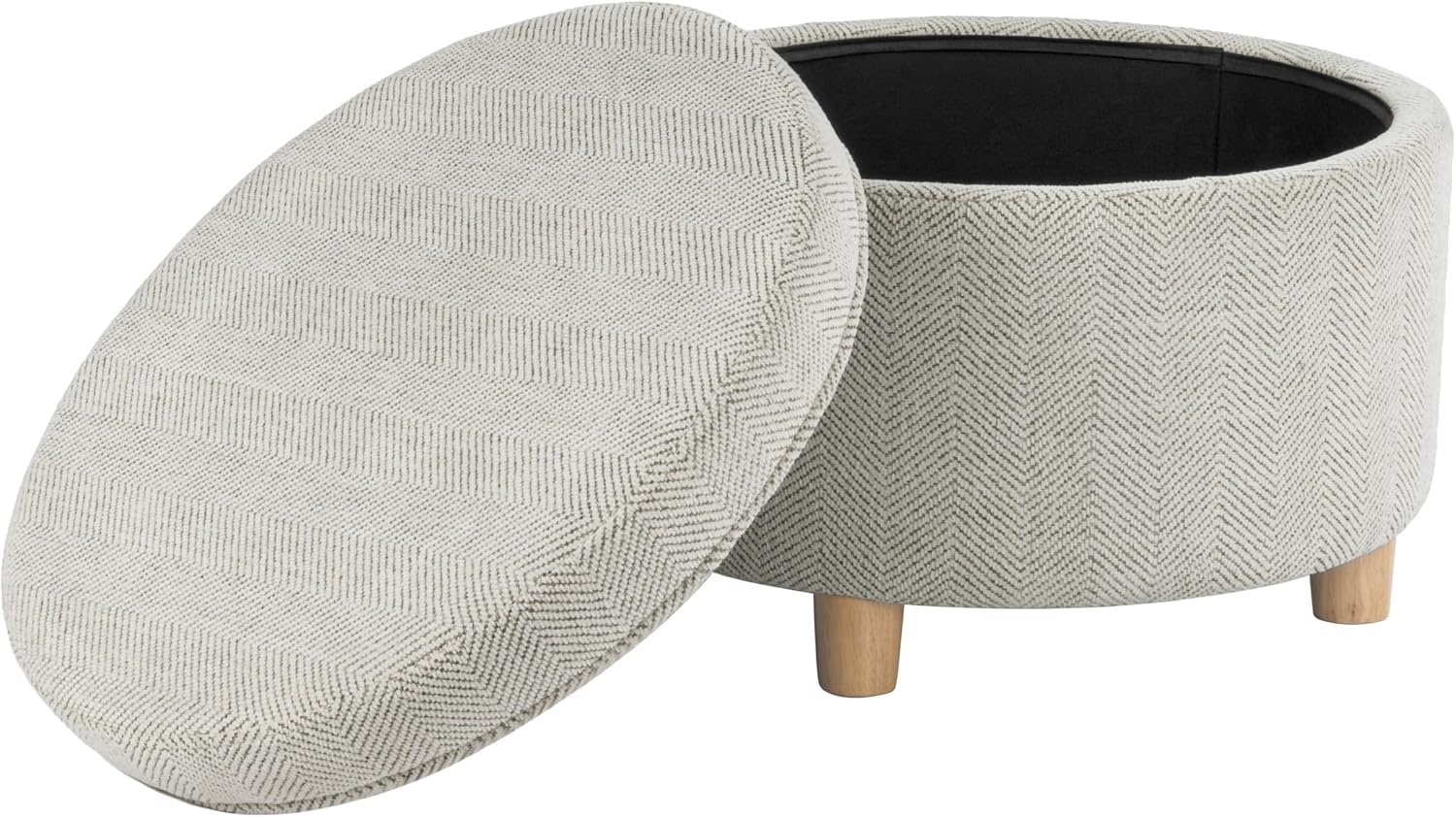 image:imageHomePop 24 Large Round Storage Ottoman Cream Textural WovenCream Chevron Woven