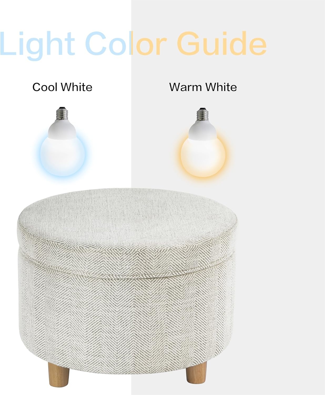 image:imageHomePop 24 Large Round Storage Ottoman Cream Textural WovenCream Chevron Woven