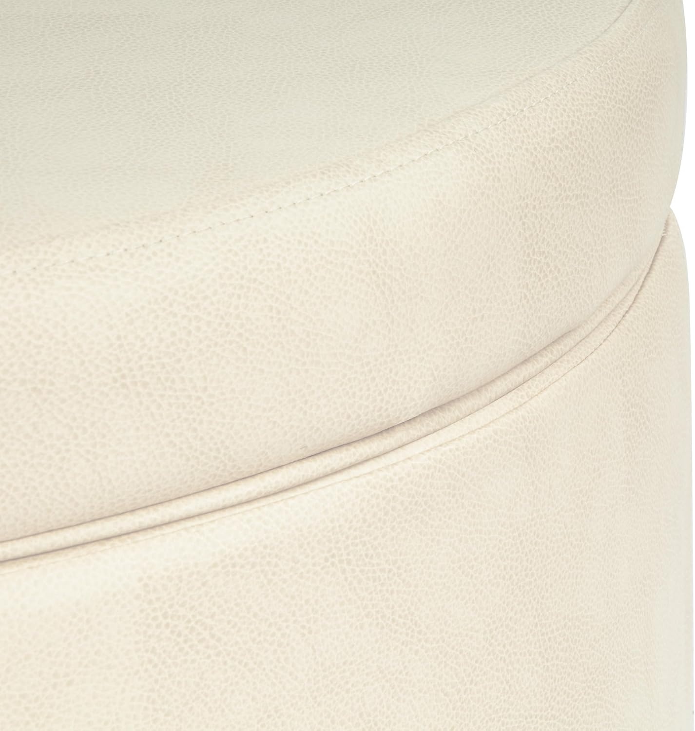 image:imageHomePop 24 Large Round Storage Ottoman Cream Textural WovenCream Faux Leather
