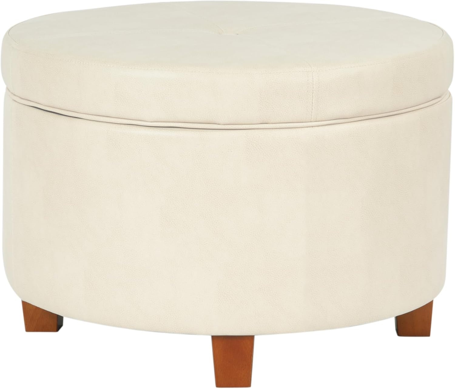 image:imageHomePop 24 Large Round Storage Ottoman Cream Textural WovenCream Faux Leather