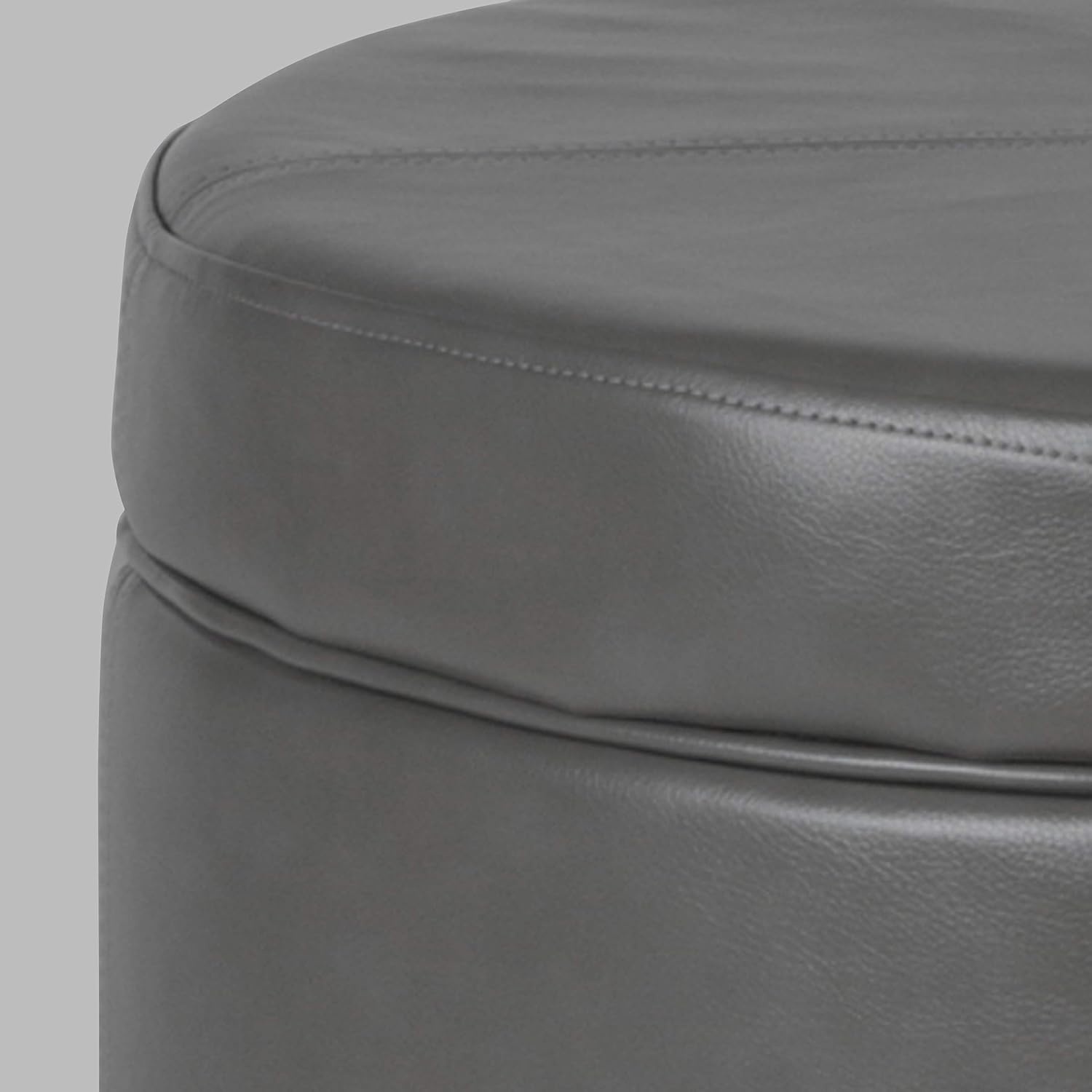 image:imageHomePop 24 Large Round Storage Ottoman Cream Textural WovenGray Faux Leather