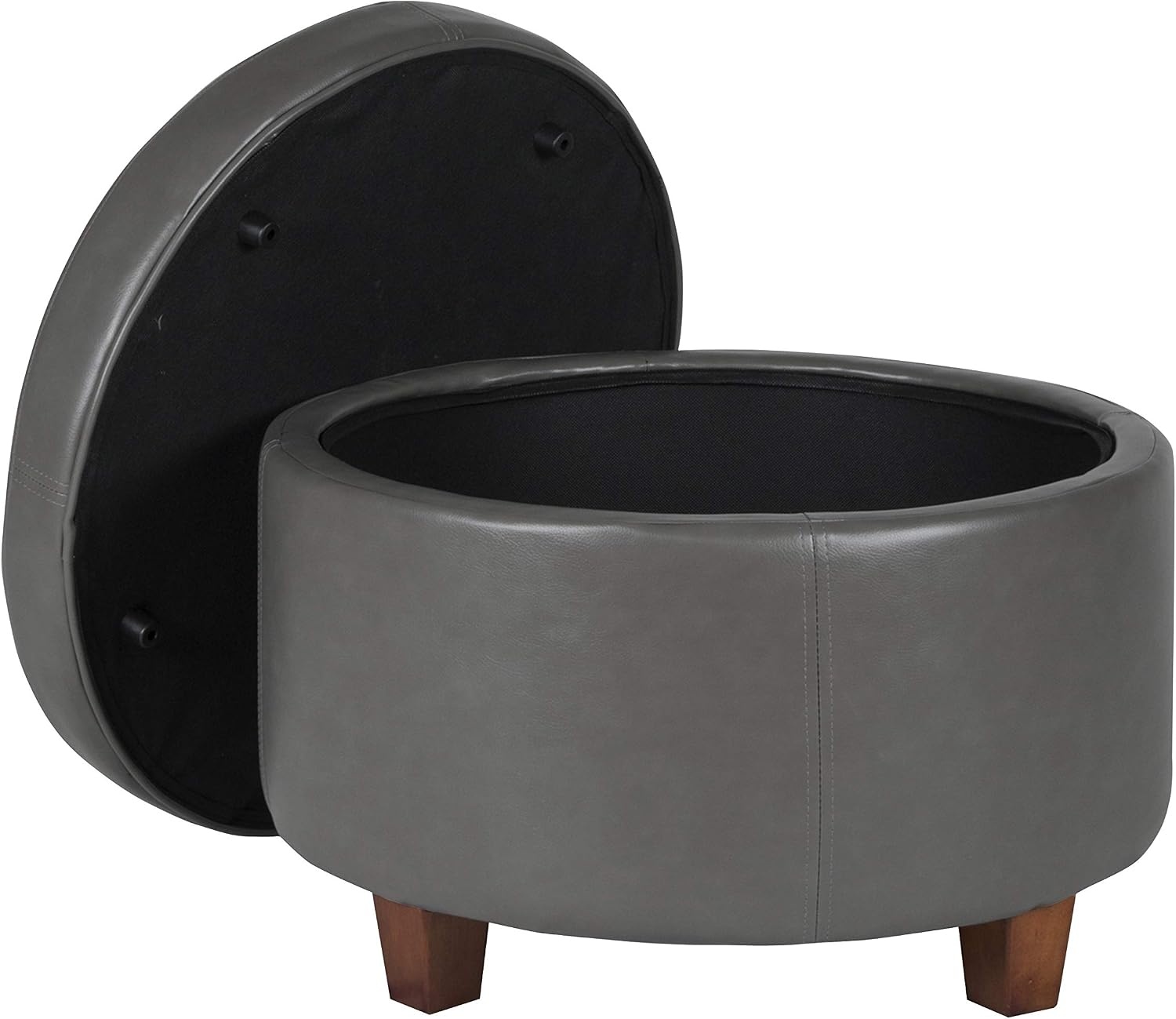 image:imageHomePop 24 Large Round Storage Ottoman Cream Textural WovenGray Faux Leather