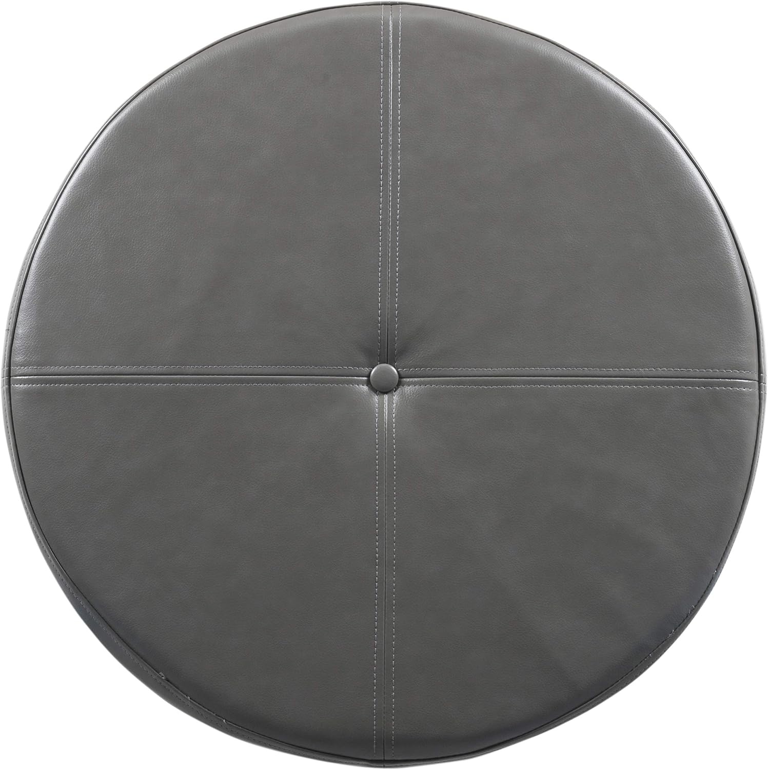 image:imageHomePop 24 Large Round Storage Ottoman Cream Textural WovenGray Faux Leather
