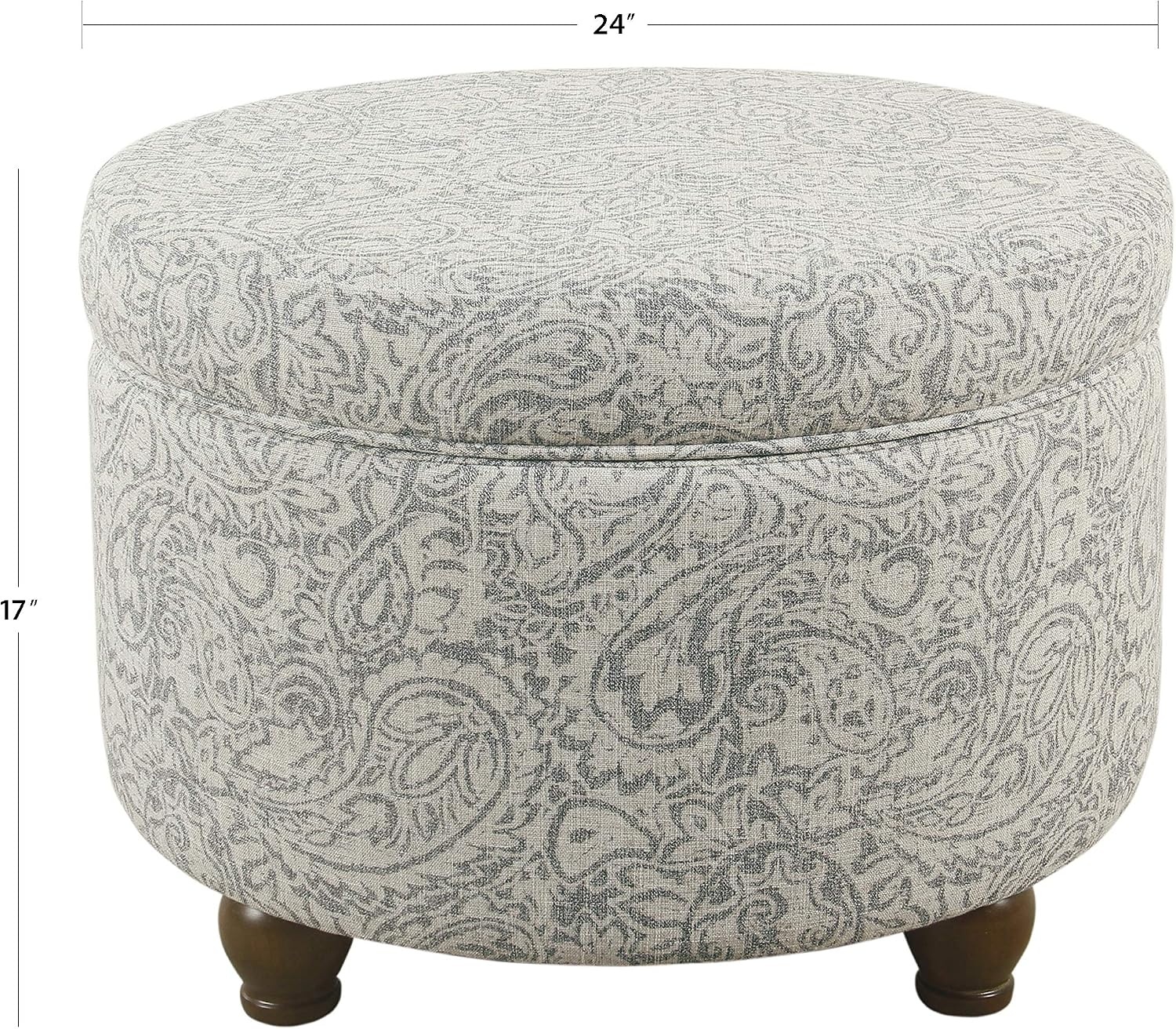 image:imageHomePop 24 Large Round Storage Ottoman Cream Textural WovenGray Floral