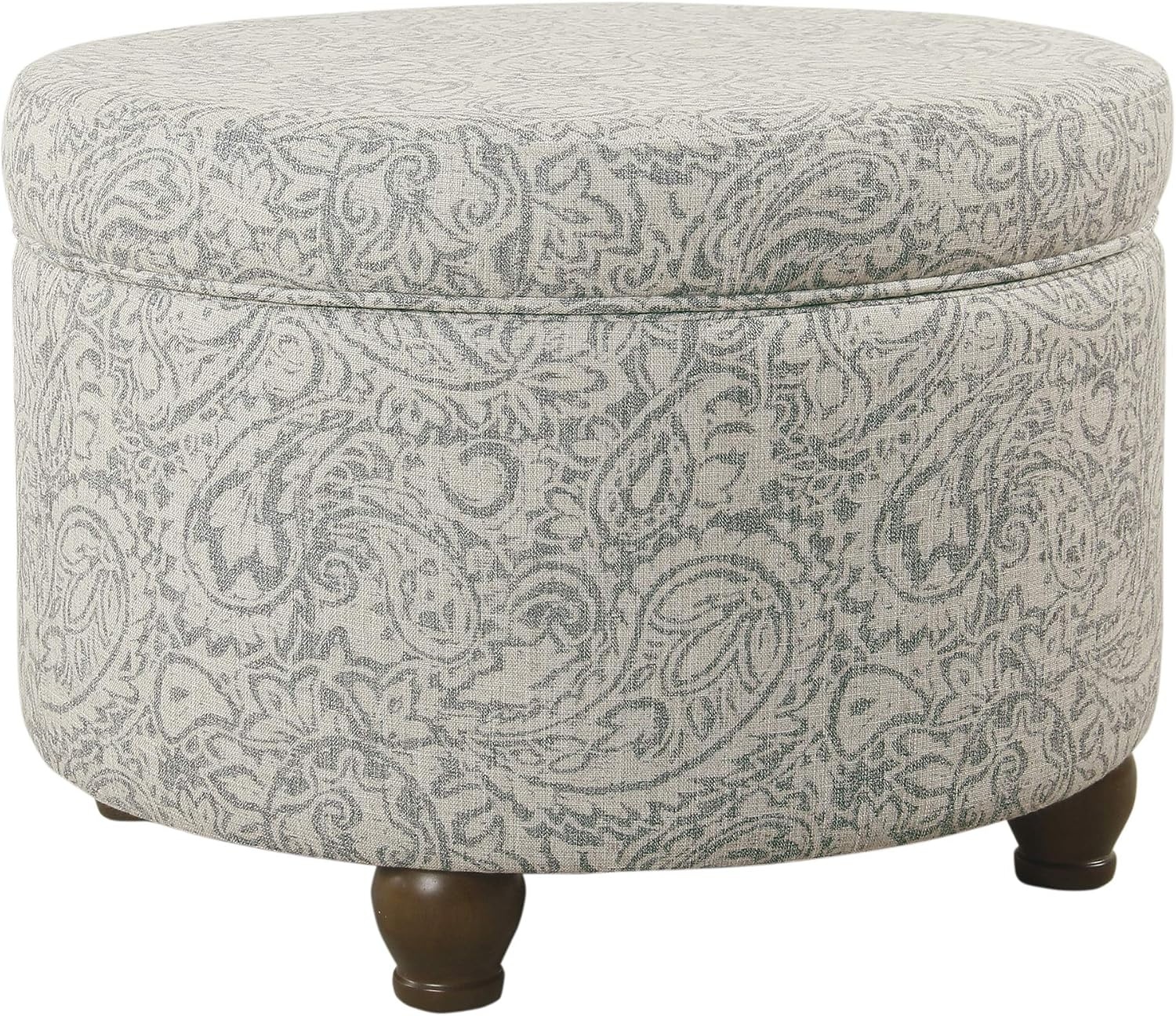 image:imageHomePop 24 Large Round Storage Ottoman Cream Textural WovenGray Floral