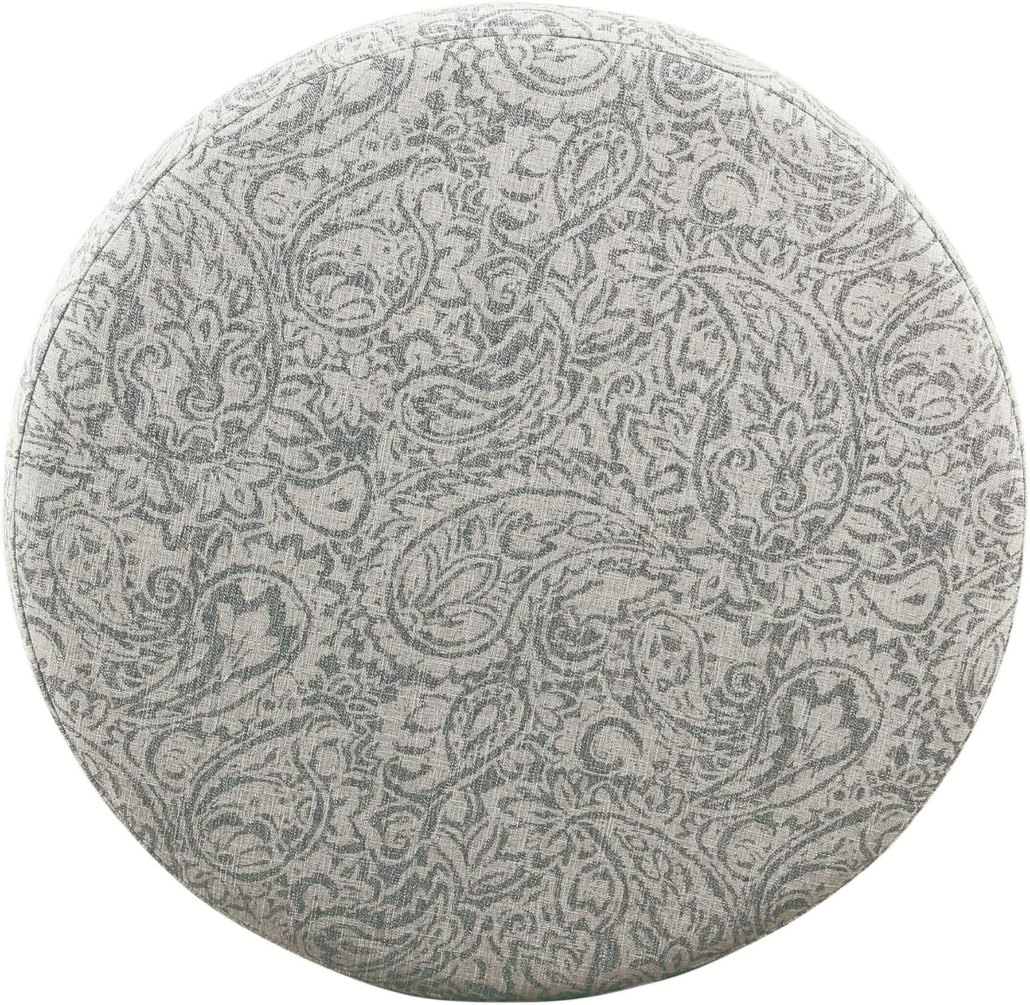 image:imageHomePop 24 Large Round Storage Ottoman Cream Textural WovenGray Floral