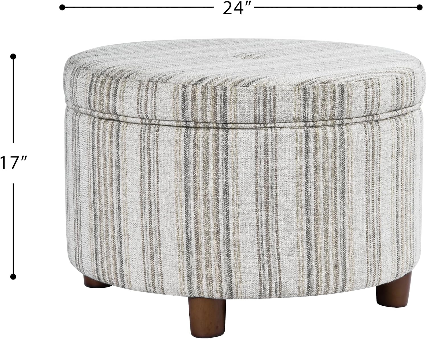 image:imageHomePop 24 Large Round Storage Ottoman Cream Textural WovenGray Striped Pattern
