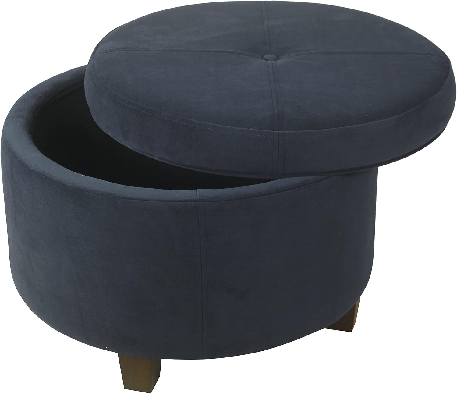 image:imageHomePop 24 Large Round Storage Ottoman Cream Textural WovenNavy