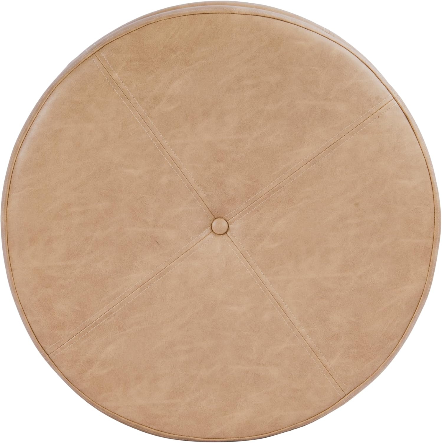 image:imageHomePop 24 Large Round Storage Ottoman Cream Textural WovenSand Faux Leather