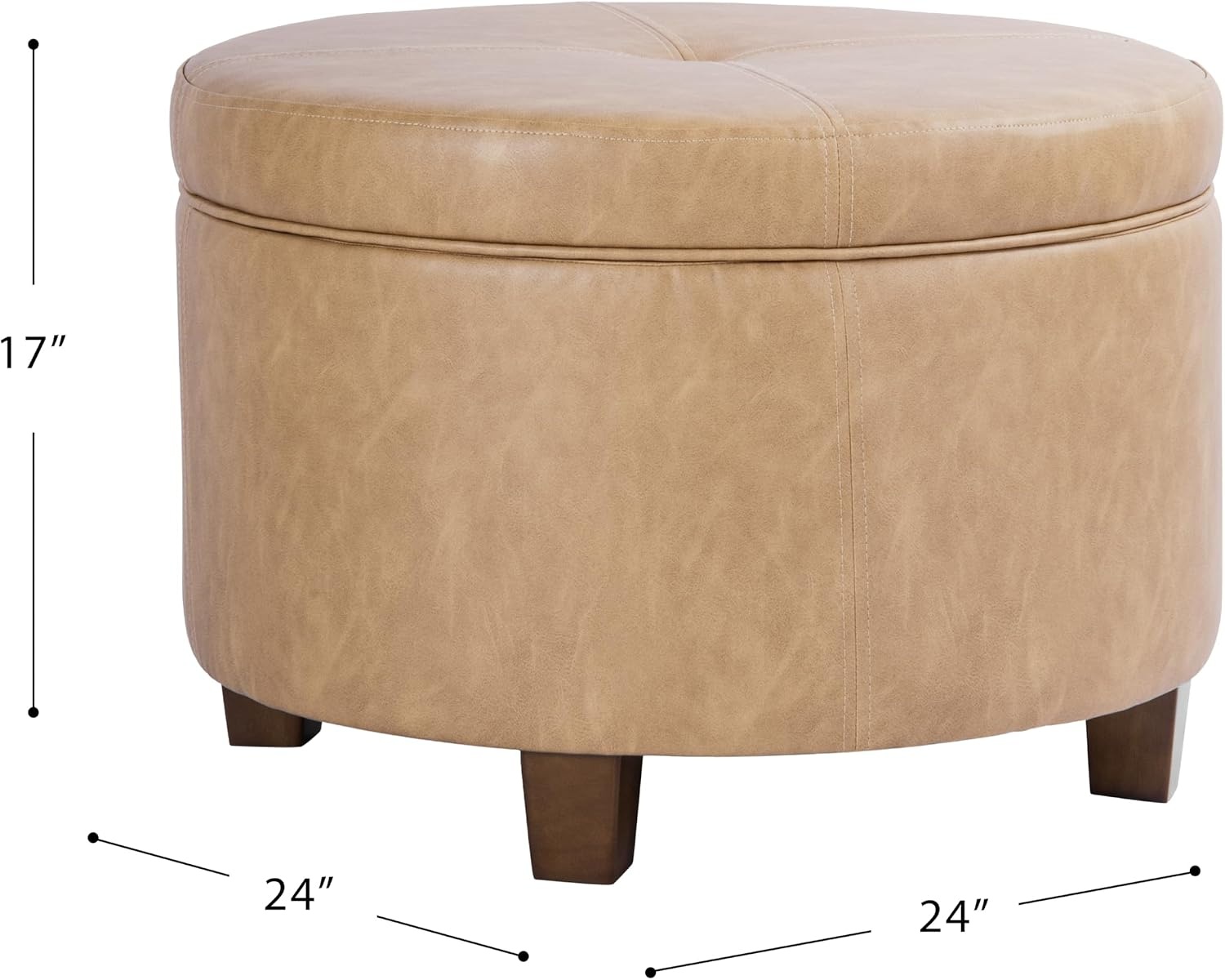 image:imageHomePop 24 Large Round Storage Ottoman Cream Textural WovenSand Faux Leather