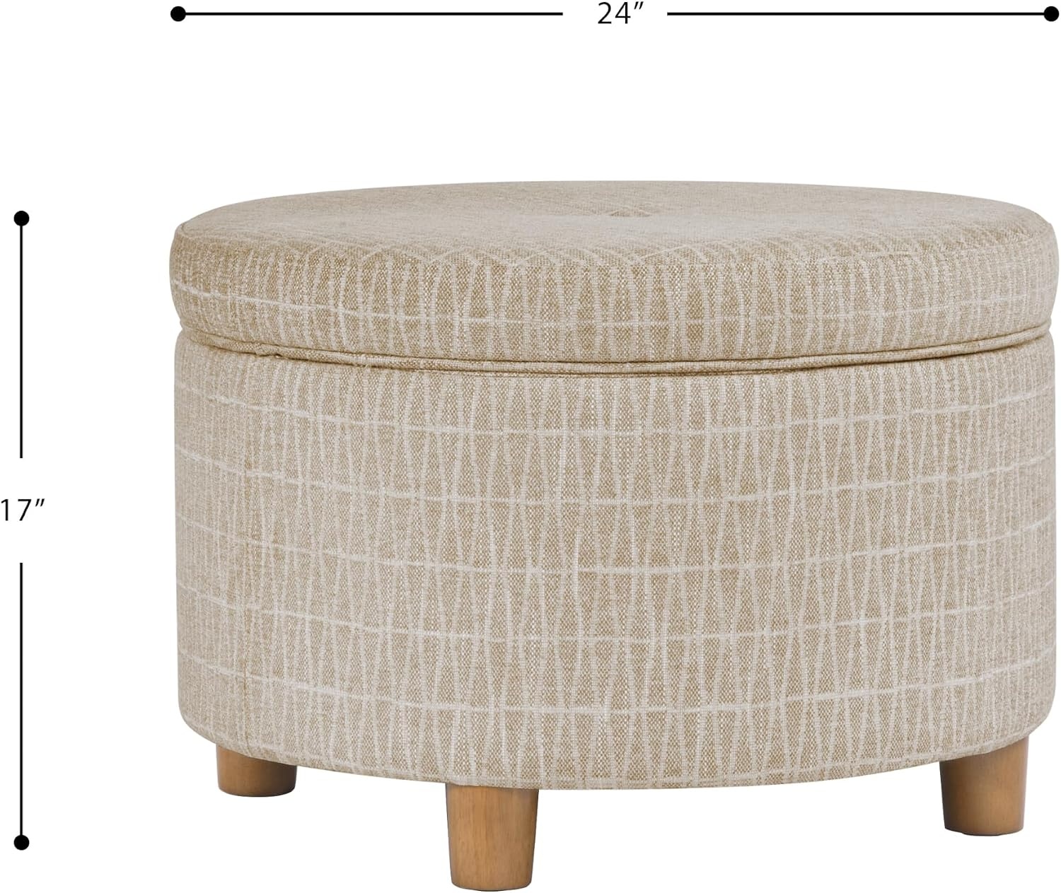 image:imageHomePop 24 Large Round Storage Ottoman Cream Textural WovenTan Geometric Pattern