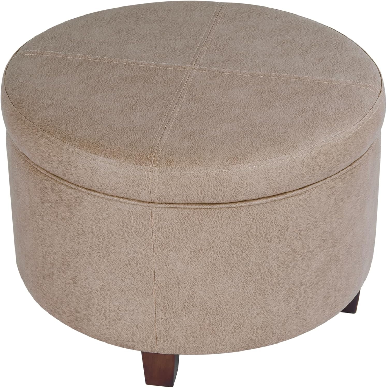 image:imageHomePop 24 Large Round Storage Ottoman Cream Textural WovenTaupe Brown