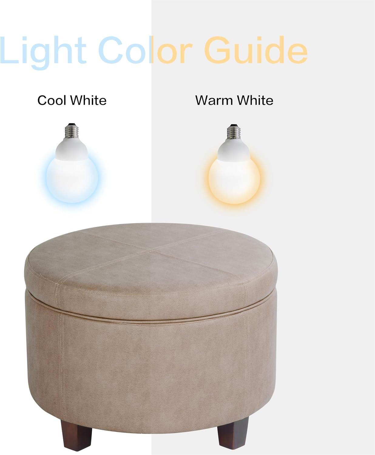 image:imageHomePop 24 Large Round Storage Ottoman Cream Textural WovenTaupe Brown