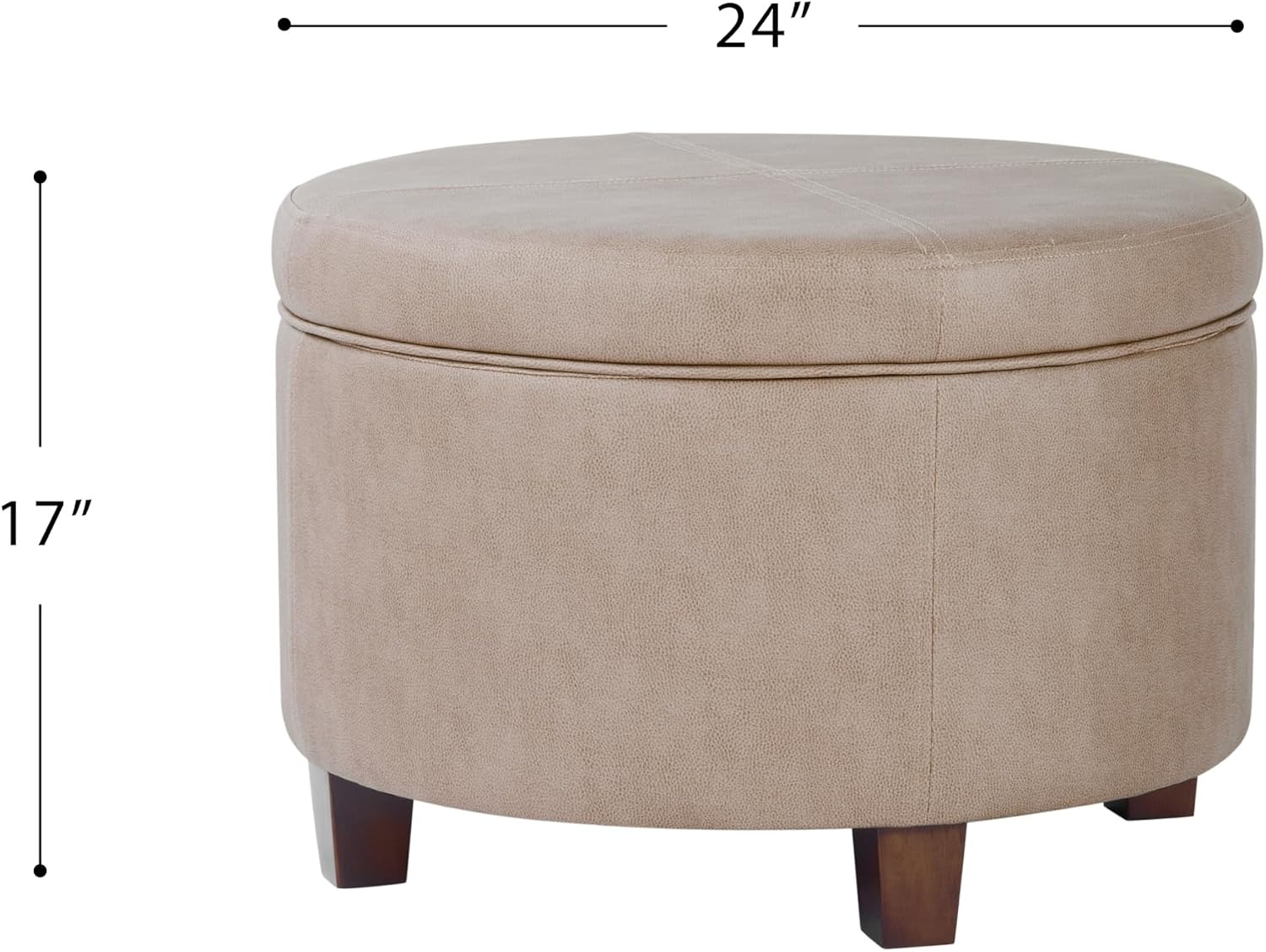 image:imageHomePop 24 Large Round Storage Ottoman Cream Textural WovenTaupe Brown