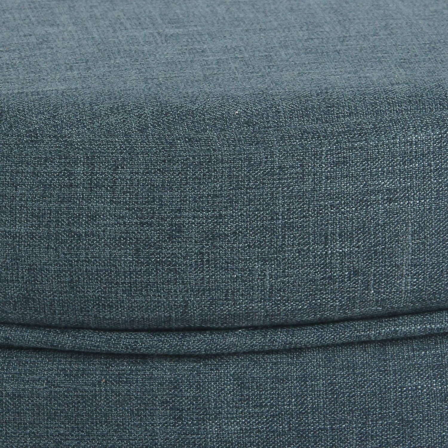 image:imageHomePop 24 Large Round Storage Ottoman Cream Textural WovenTeal Linen