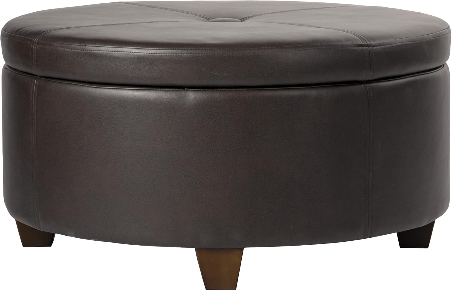image:imageHomePop 24 Large Round Storage Ottoman Cream Textural WovenVintage Brown Faux Leather