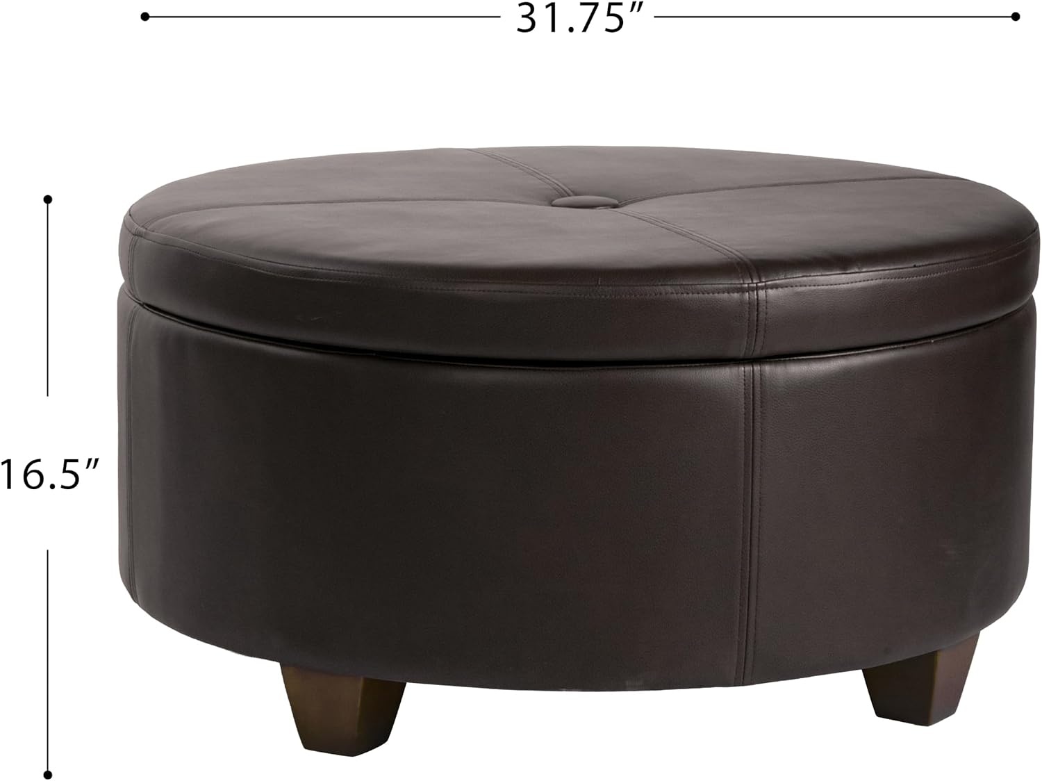 image:imageHomePop 24 Large Round Storage Ottoman Cream Textural WovenVintage Brown Faux Leather