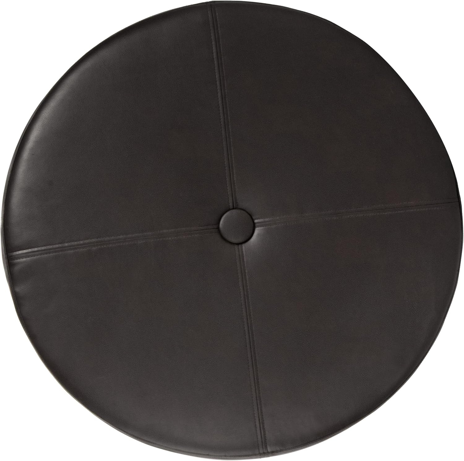 image:imageHomePop 24 Large Round Storage Ottoman Cream Textural WovenVintage Brown Faux Leather