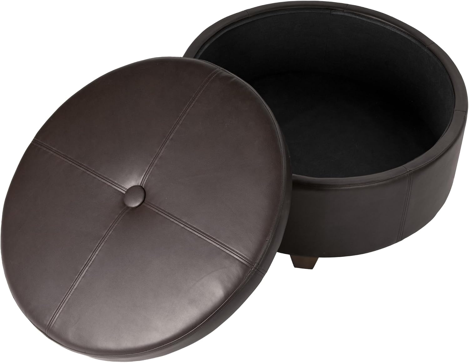 image:imageHomePop 24 Large Round Storage Ottoman Cream Textural WovenVintage Brown Faux Leather