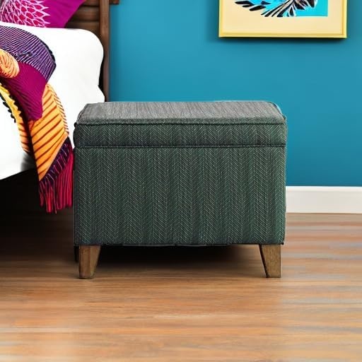 image:imageHomePop 24 Medium Storage Ottoman Cream Chevron WovenBlue Chevron