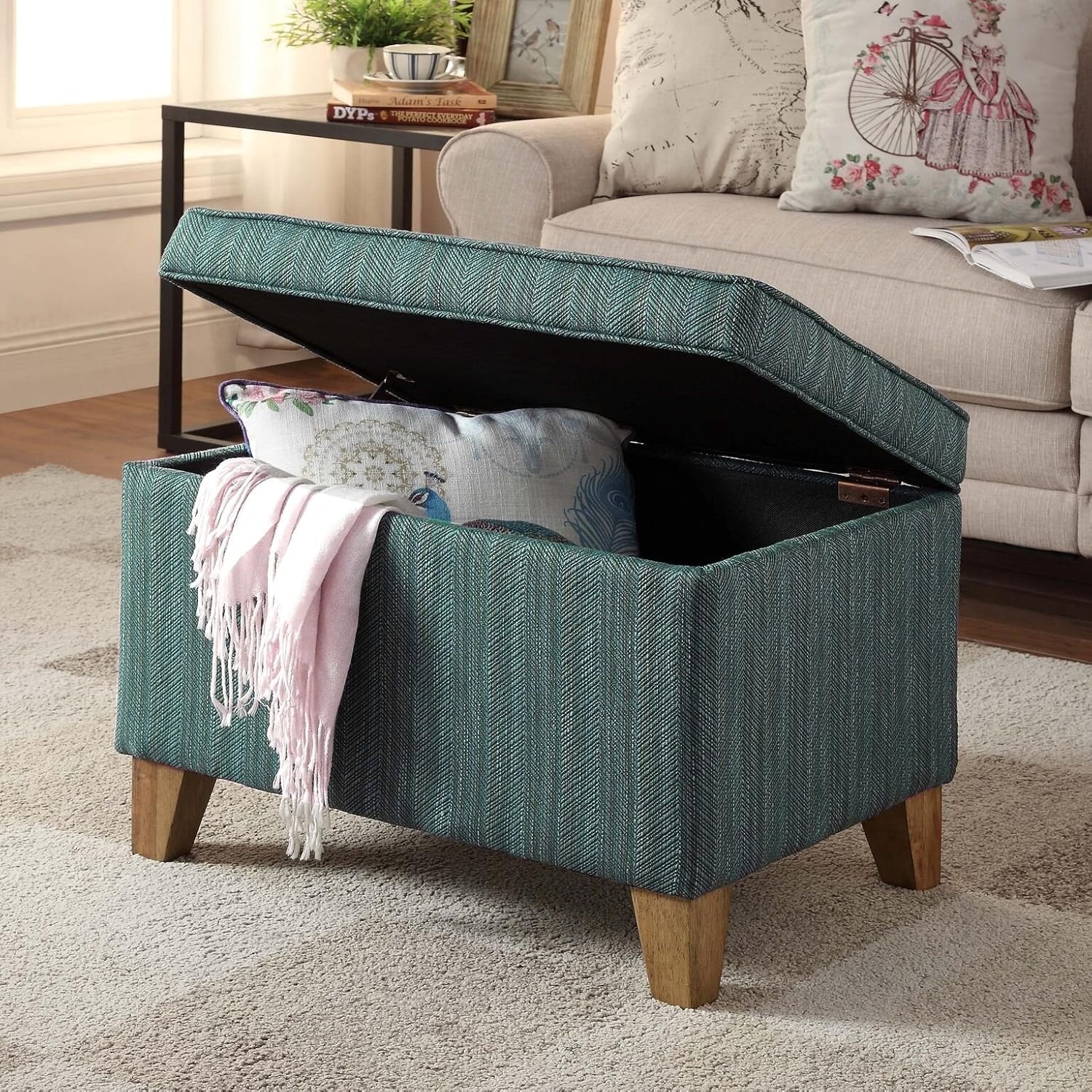 image:imageHomePop 24 Medium Storage Ottoman Cream Chevron WovenBlue Chevron