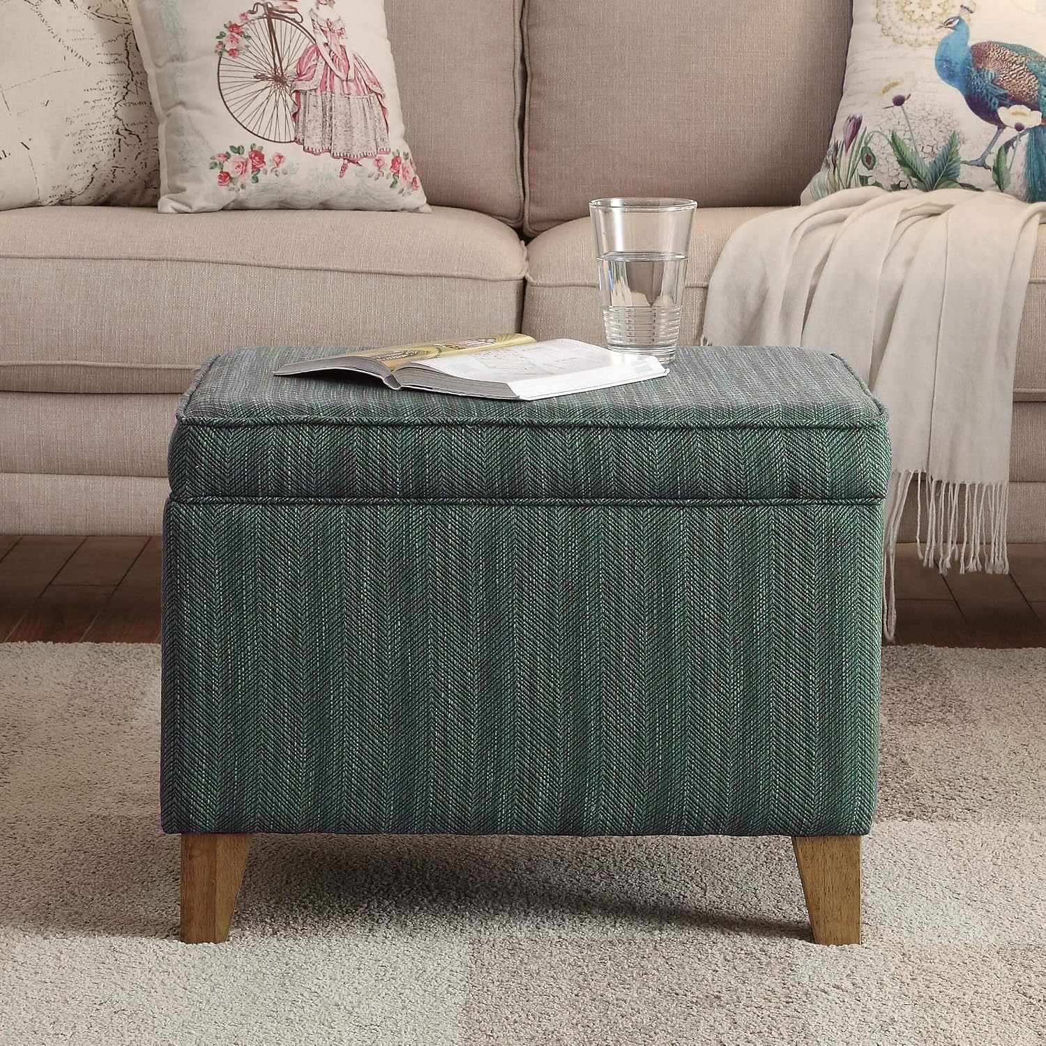 image:imageHomePop 24 Medium Storage Ottoman Cream Chevron WovenBlue Chevron