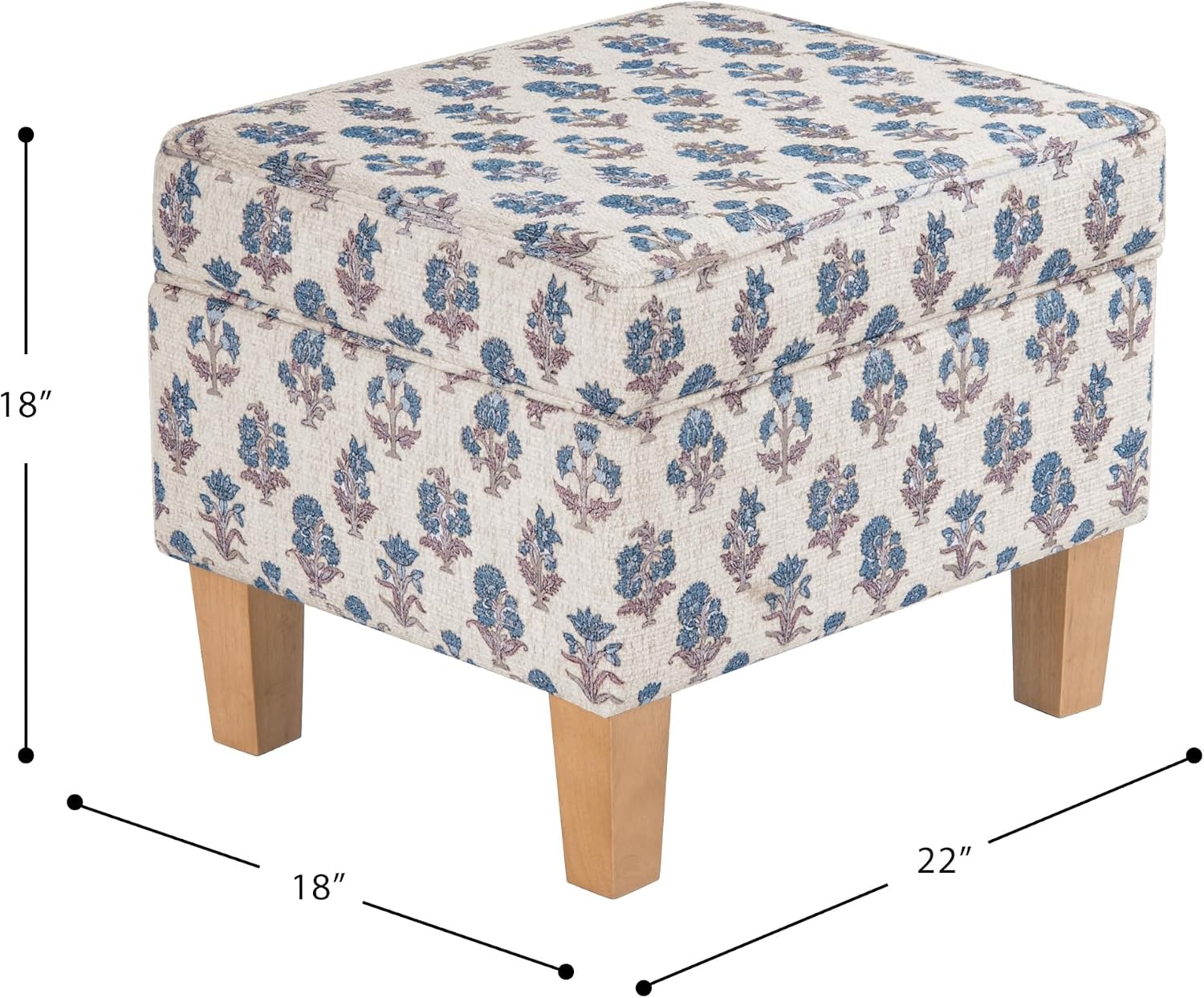 image:imageHomePop 24 Medium Storage Ottoman Cream Chevron WovenBlue Floral Pattern
