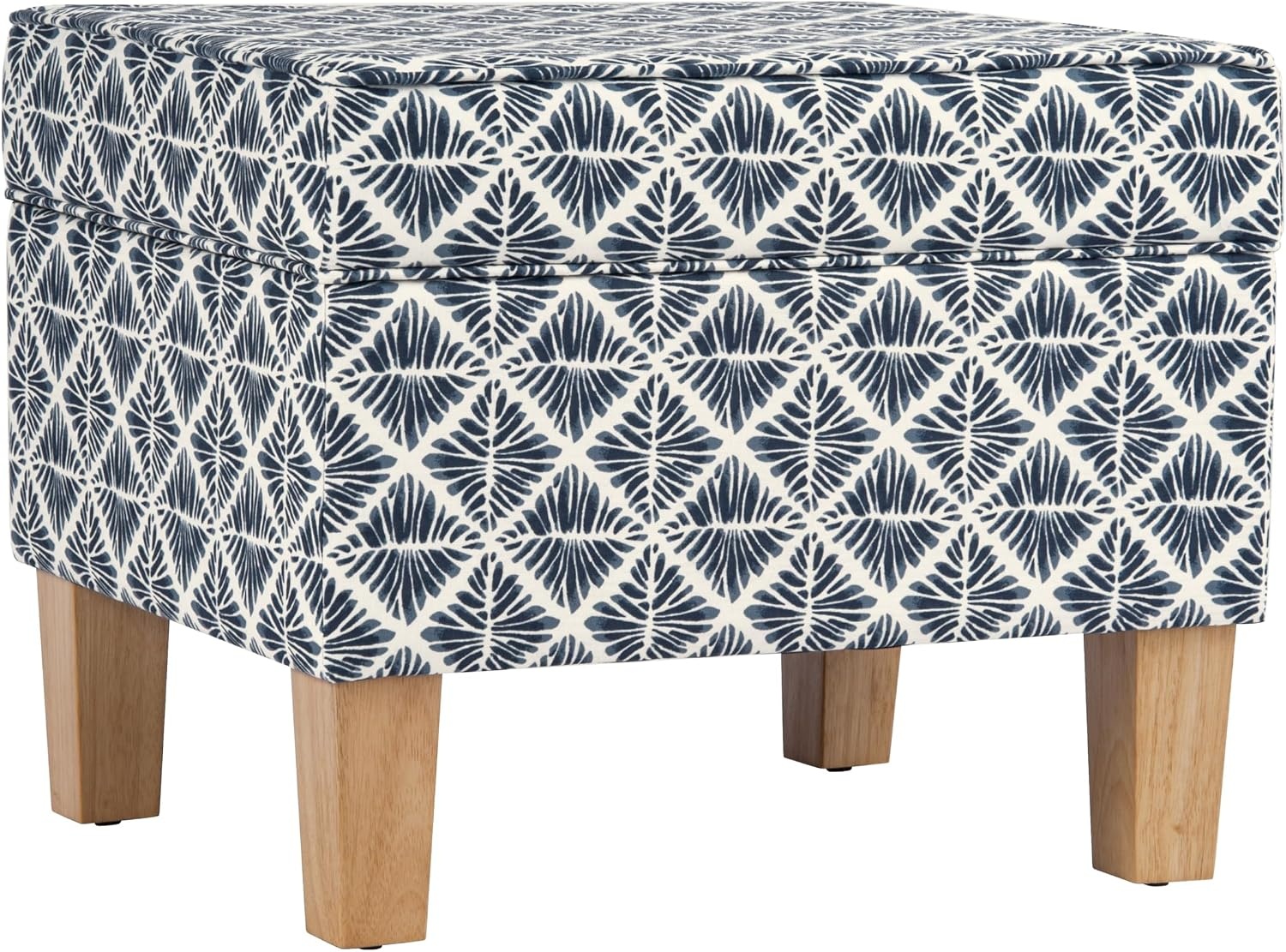 image:imageHomePop 24 Medium Storage Ottoman Cream Chevron WovenBlue Geometric Pattern