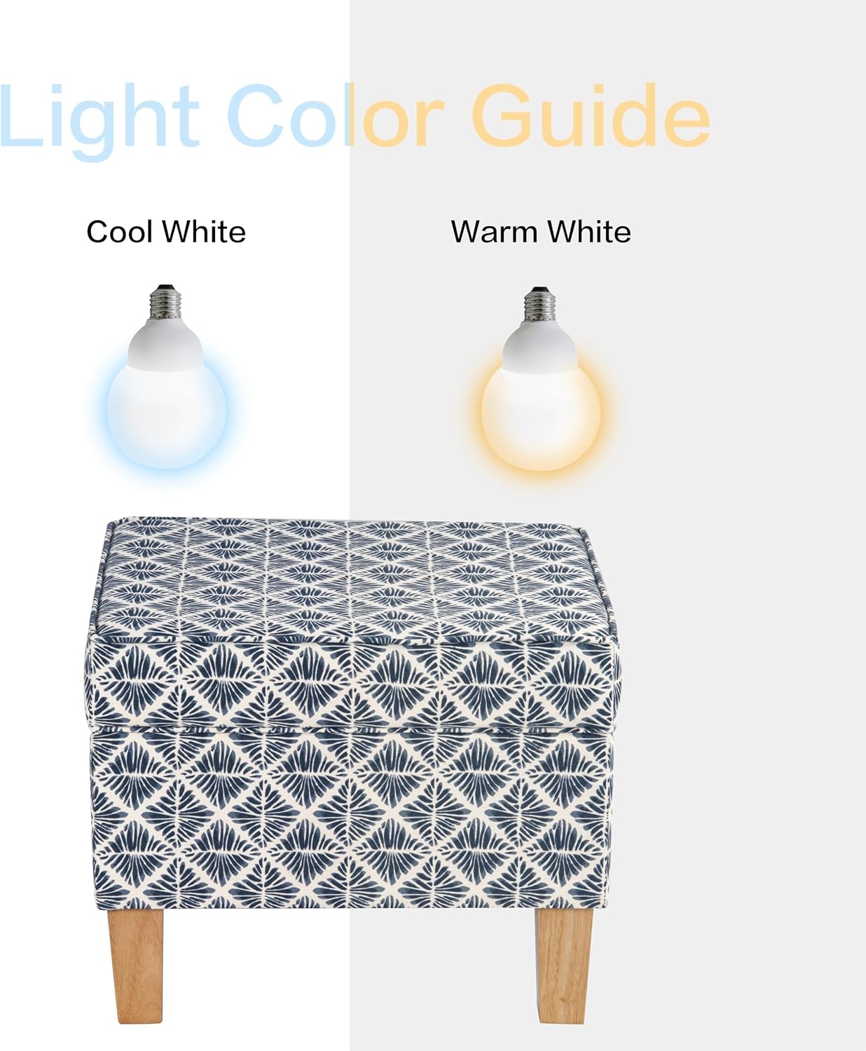 image:imageHomePop 24 Medium Storage Ottoman Cream Chevron WovenBlue Geometric Pattern