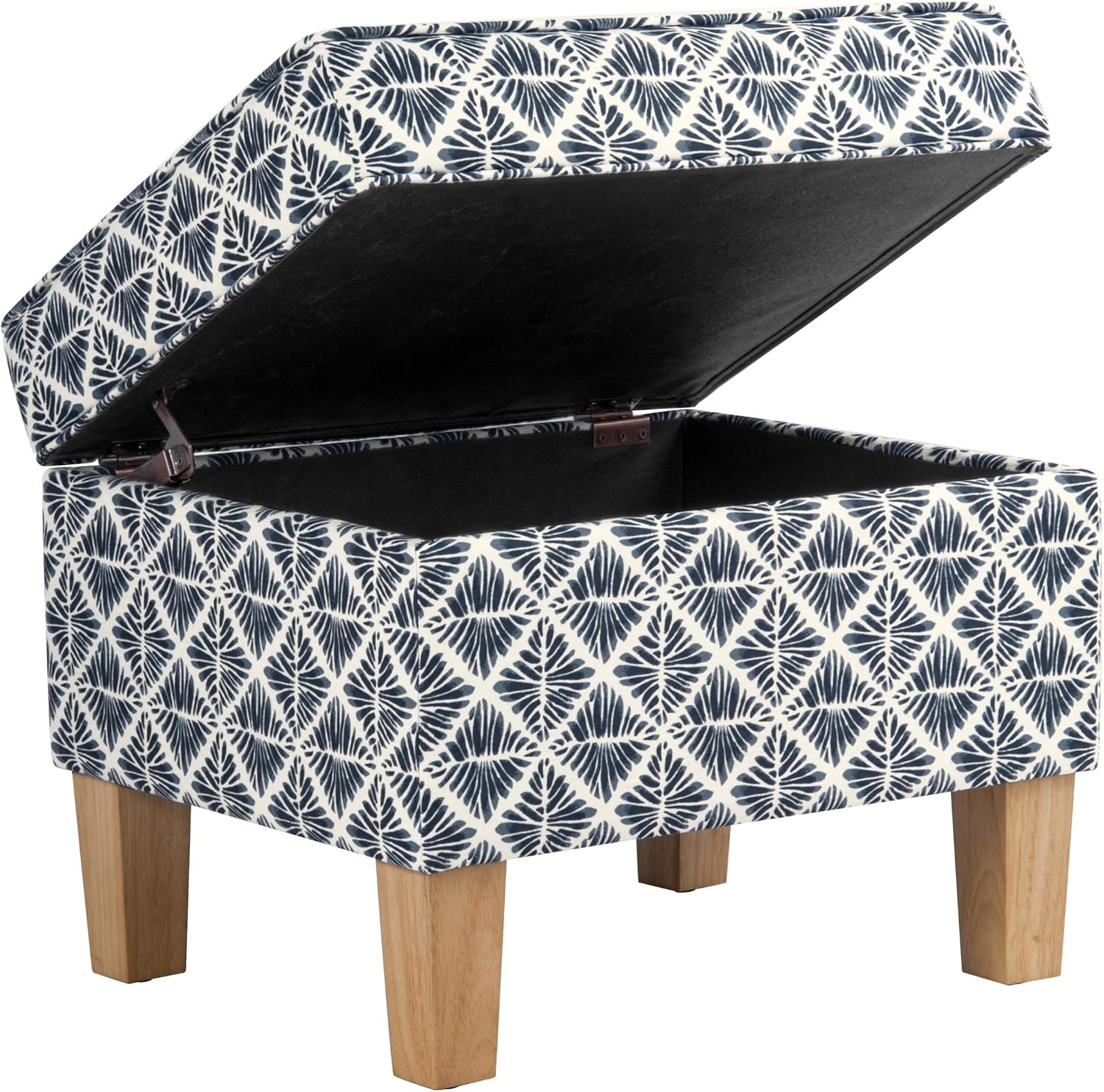 image:imageHomePop 24 Medium Storage Ottoman Cream Chevron WovenBlue Geometric Pattern