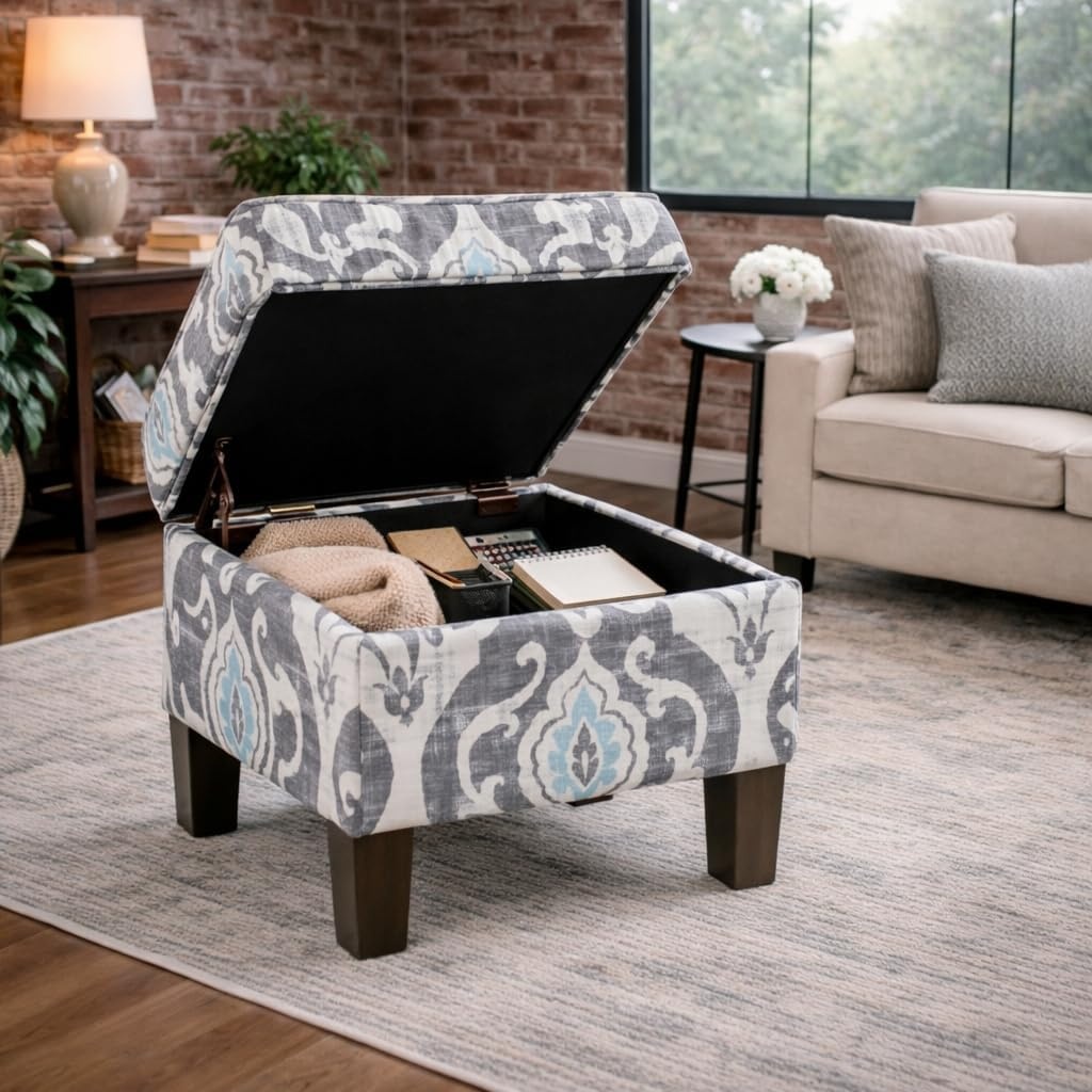 image:imageHomePop 24 Medium Storage Ottoman Cream Chevron WovenBlue Slate