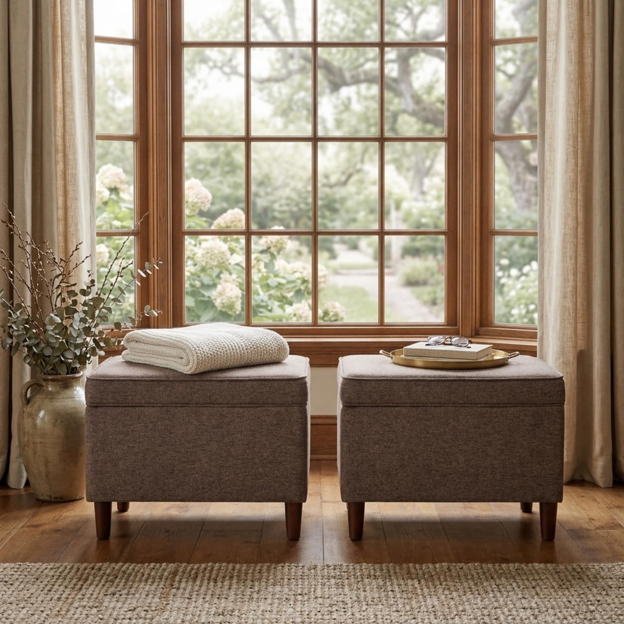 image:imageHomePop 24 Medium Storage Ottoman Cream Chevron WovenBrown