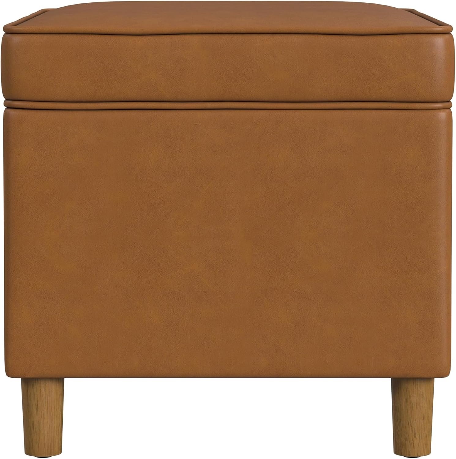 image:imageHomePop 24 Medium Storage Ottoman Cream Chevron WovenCarmel Faux Leather